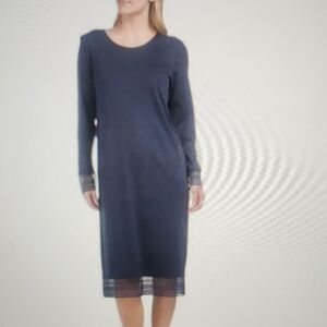 Hanro Sina Midnight Blue Long Sleeve Night Dress Size XS $195
